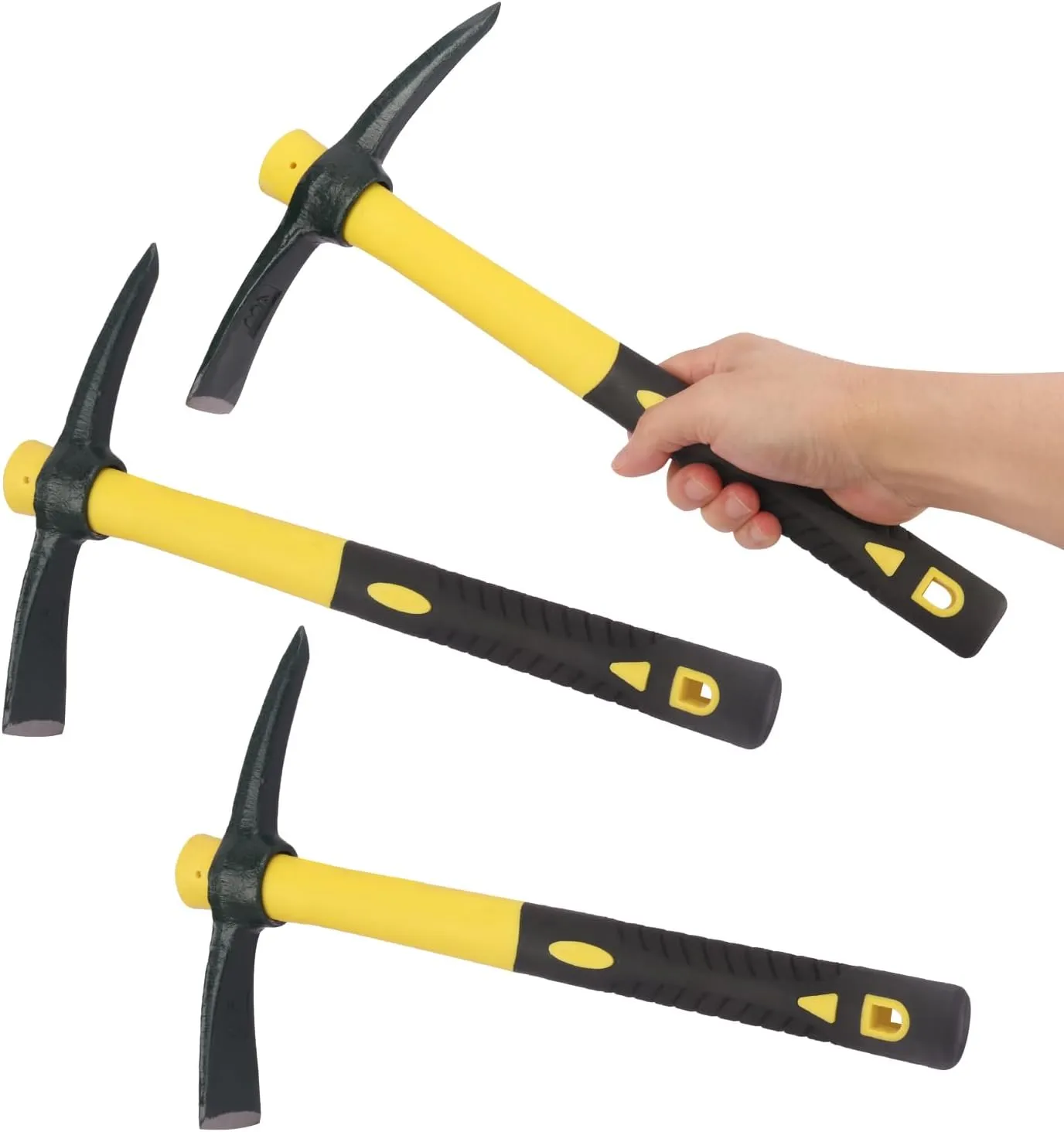 3 Packs 14 Inch Small Pick Axes with Plastic Handle，Hand Pickaxe, Light Pick Axes for Digging Cast Steel for Gardening, Camping, Prospecting, and Outdoor Activities