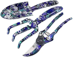 3 Piece Aluminum Flower Gardening Tool Set With Purple Print - Trowel