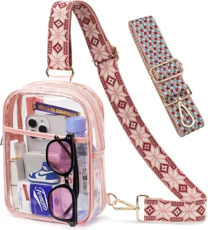 3 Pockets Clear Bag for Stadium Events with 2 Long Straps Sling Backpack Fanny Pack Concert Crossbody Purses for Women
