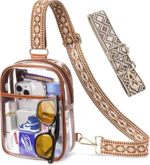 3 Pockets Clear Bag for Stadium Events with 2 Long Straps Sling Backpack Fanny Pack Concert Crossbody Purses for Women