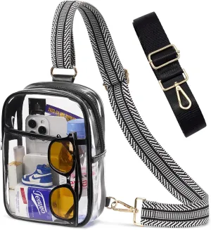 3 Pockets Clear Bag for Stadium Events with 2 Long Straps Sling Backpack Fanny Pack Concert Crossbody Purses for Women
