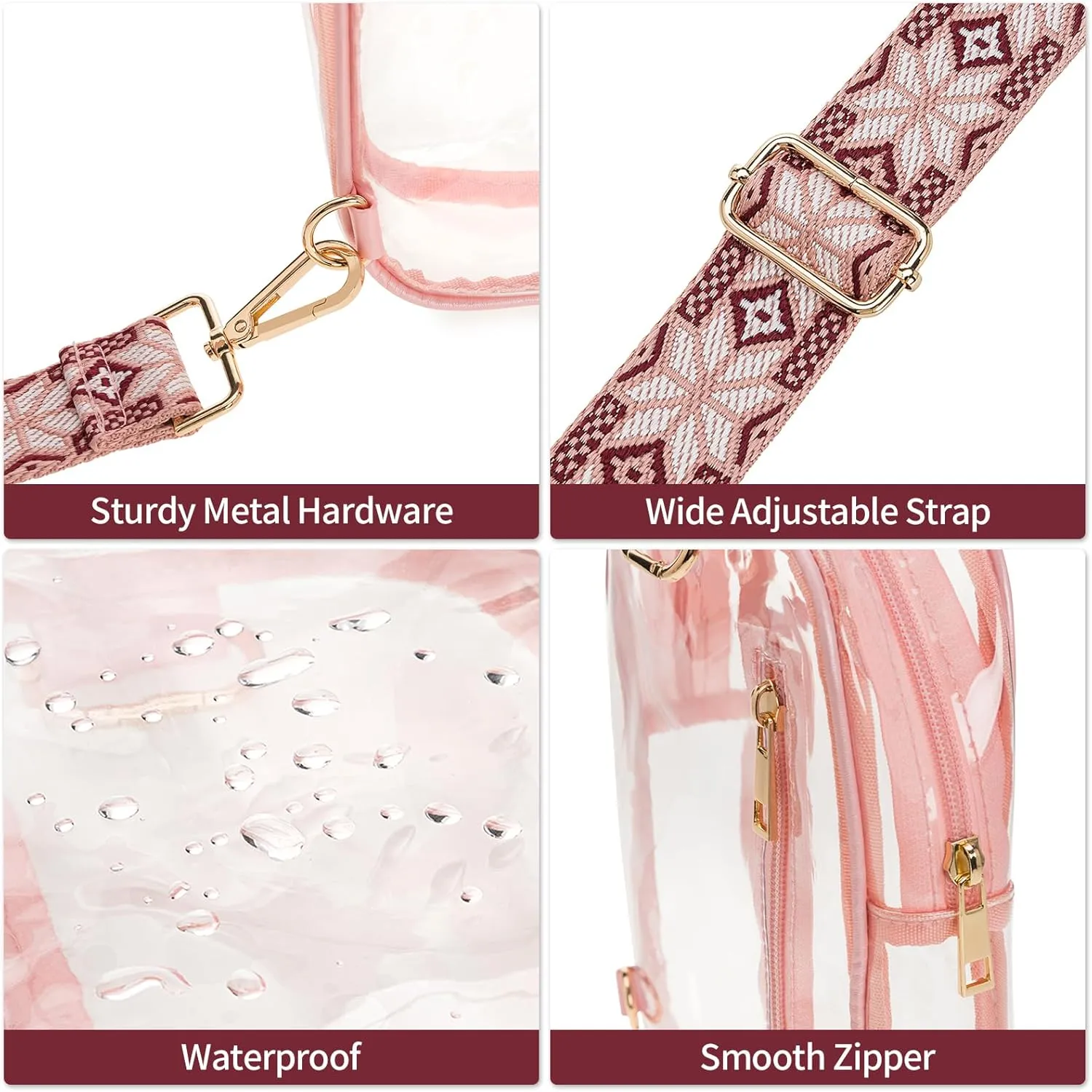 3 Pockets Clear Bag for Stadium Events with 2 Long Straps Sling Backpack Fanny Pack Concert Crossbody Purses for Women