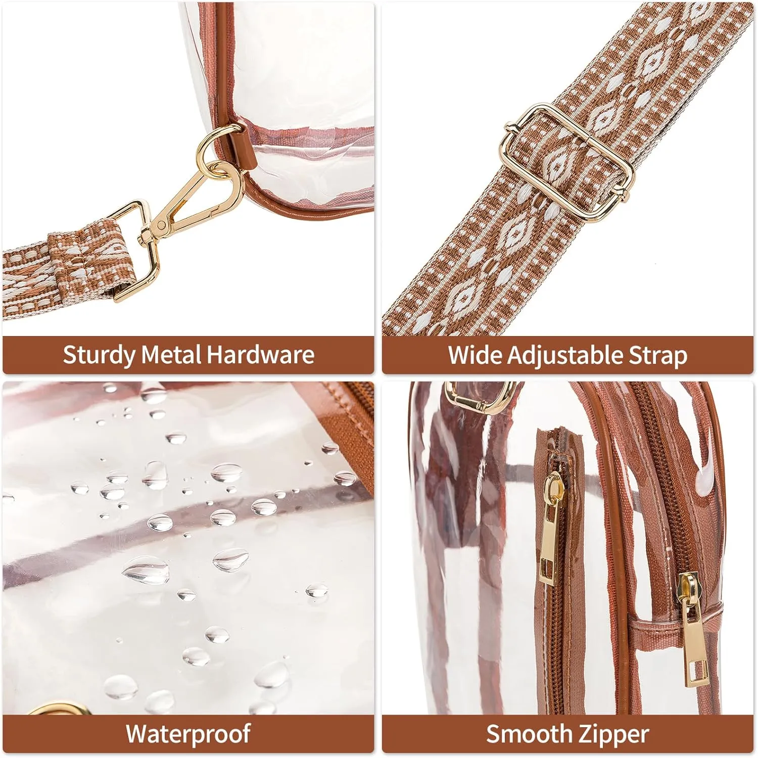 3 Pockets Clear Bag for Stadium Events with 2 Long Straps Sling Backpack Fanny Pack Concert Crossbody Purses for Women