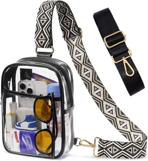 3 Pockets Clear Bag for Stadium Events with 2 Long Straps Sling Backpack Fanny Pack Concert Crossbody Purses for Women