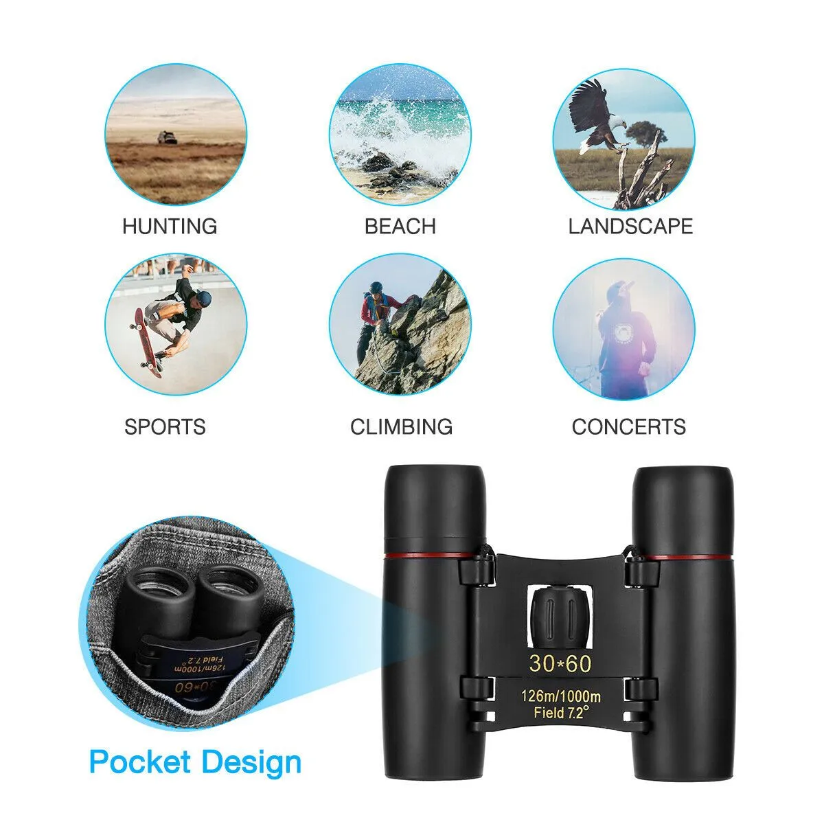 30x60 Portable Outdoor Binoculars