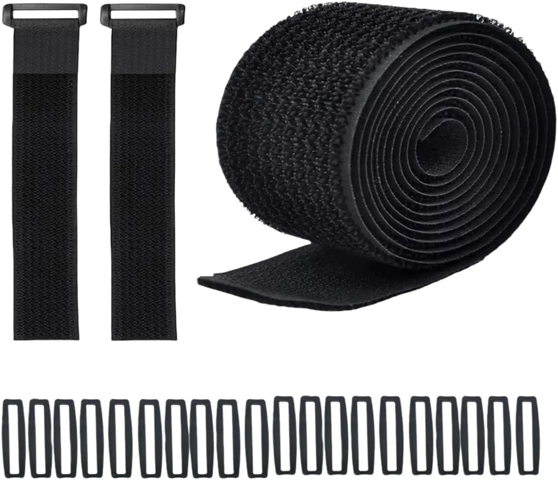 32ft 4 Inch Wide Cable Straps, Jumpso Adjustable Fastening Hook and Loop Straps with 20 Buckles, Reusable Nylon Cut-to-Length Cinch Straps for Organizer or Storage, Black
