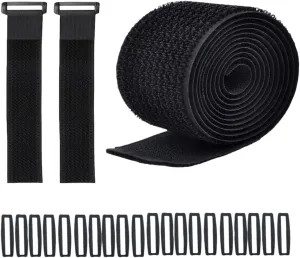 32ft 4 Inch Wide Cable Straps, Jumpso Adjustable Fastening Hook and Loop Straps with 20 Buckles, Reusable Nylon Cut-to-Length Cinch Straps for Organizer or Storage, Black