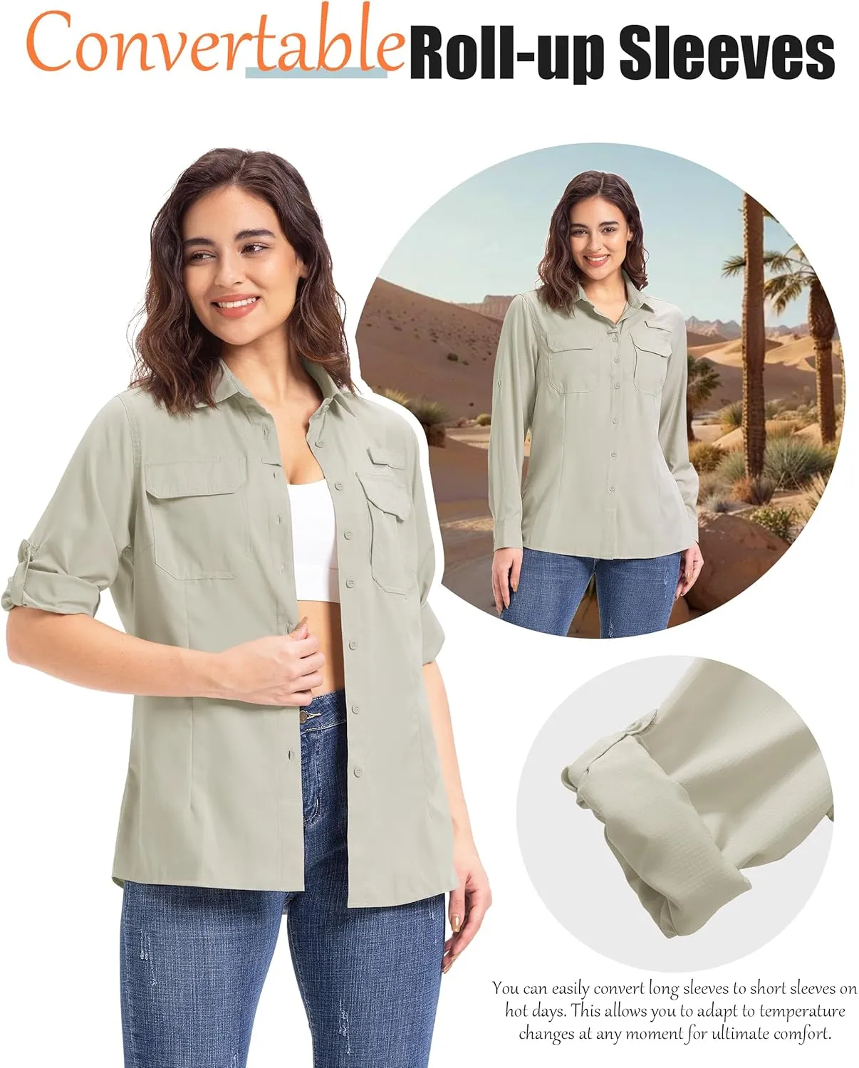 33,000ft Women's UPF 50  UV Long Sleeve Sun Protection Safari Shirts Quick Dry Outdoor Fishing Hiking Travel Shirt