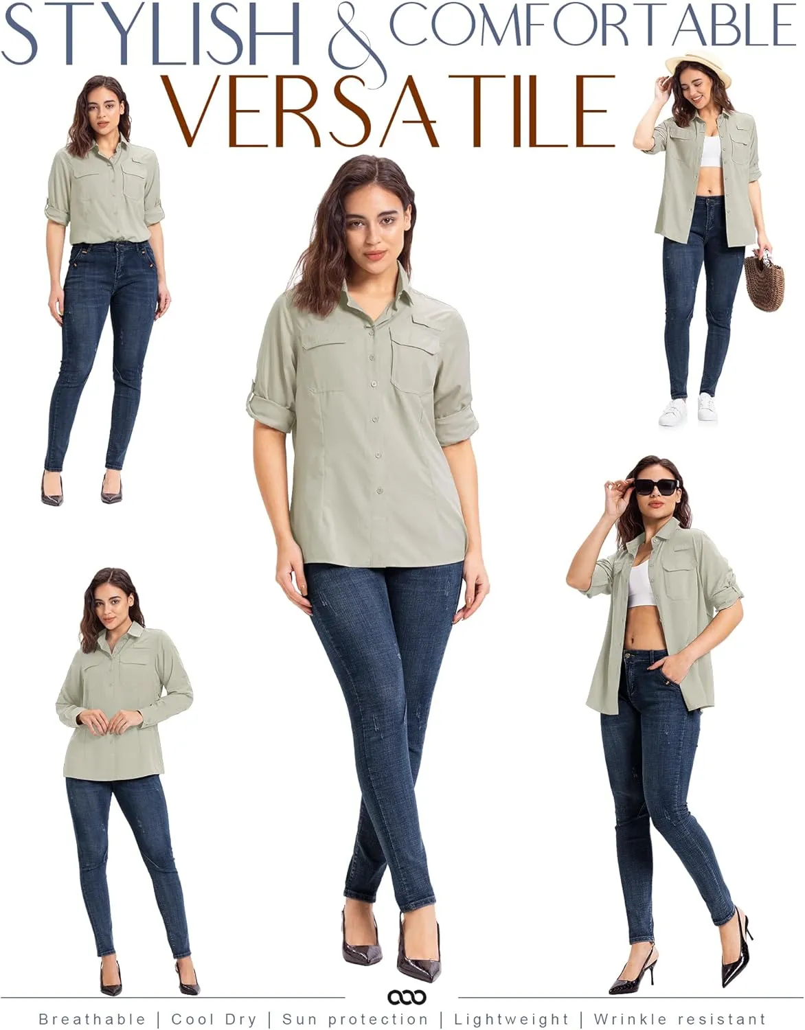 33,000ft Women's UPF 50  UV Long Sleeve Sun Protection Safari Shirts Quick Dry Outdoor Fishing Hiking Travel Shirt