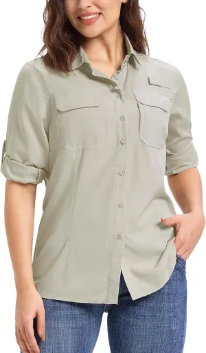 33,000ft Women's UPF 50  UV Long Sleeve Sun Protection Safari Shirts Quick Dry Outdoor Fishing Hiking Travel Shirt