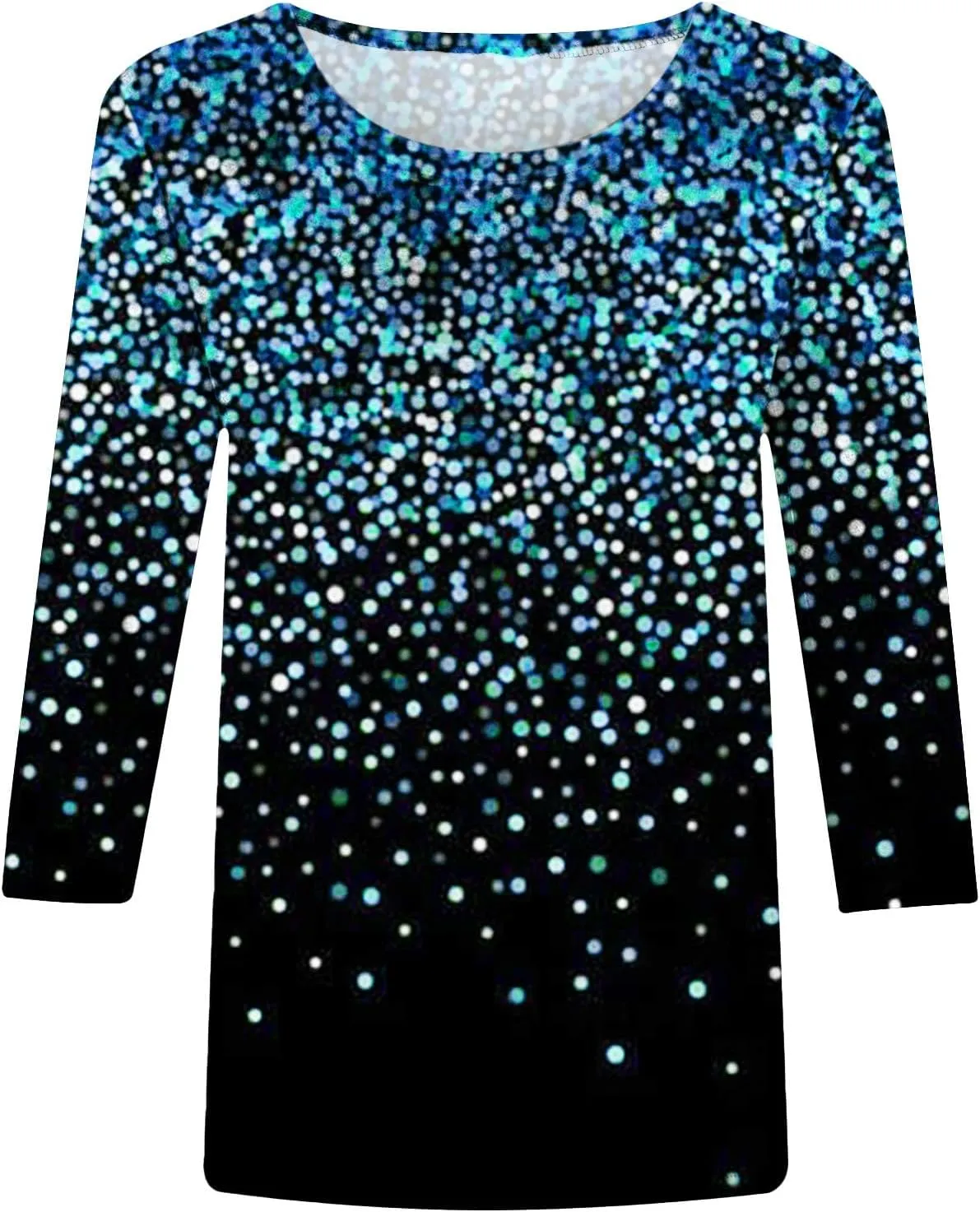 3/4 Sleeve Tops for Women Dressy Casual Plus Size Sparkly Print Tunic Shirts Loose Soft Fall Fashion Blouses