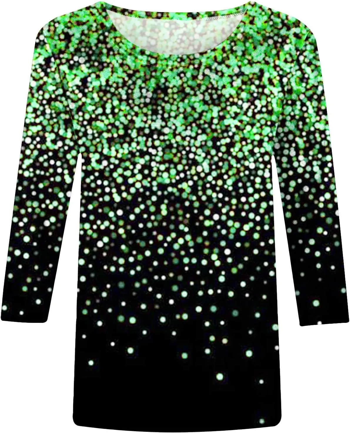3/4 Sleeve Tops for Women Dressy Casual Plus Size Sparkly Print Tunic Shirts Loose Soft Fall Fashion Blouses