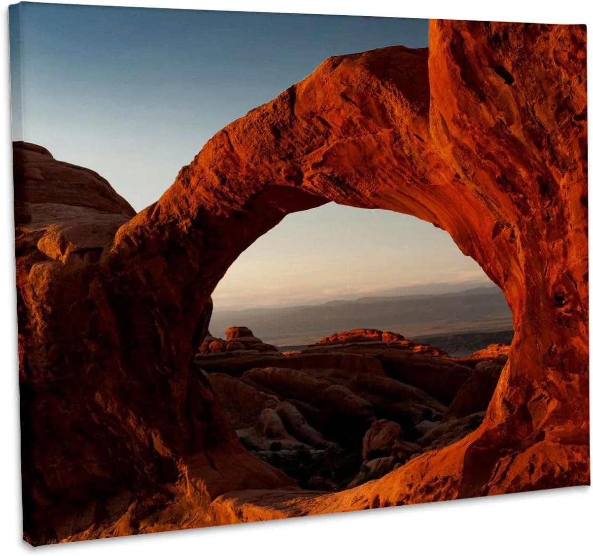 3dRose, Utah. Looking through Double O Arch at sunset, Arches National Park, Museum Grade Canvas Wrap 10x8