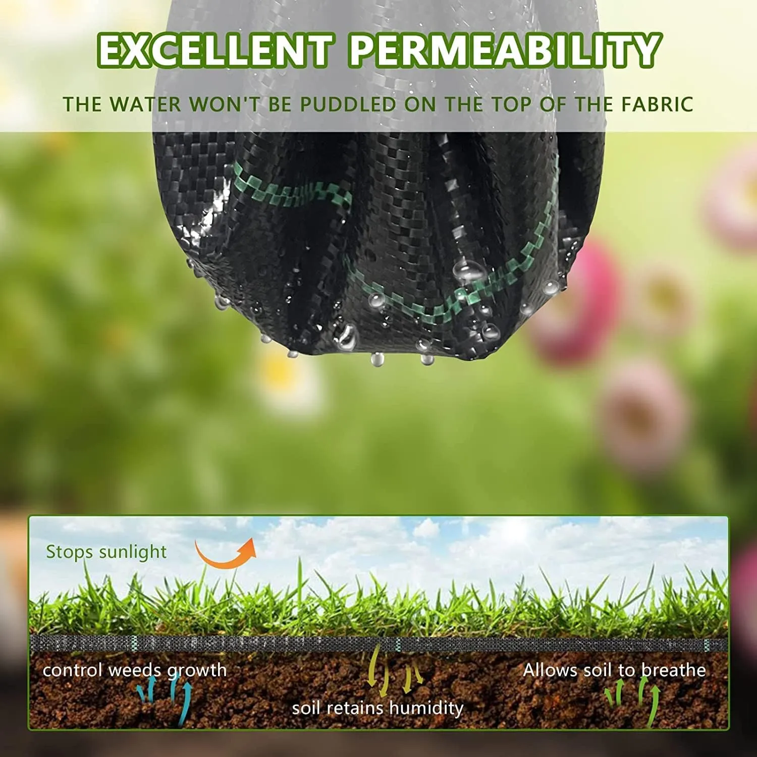 3ftx50ft Weed Barrier Landscape Fabric Heavy Duty，Weed Block Gardening Ground Cover Mat, Weed Control Garden Cloth ，Woven Geotextile Fabric for Underlayment，Commercial Driveway Fabric