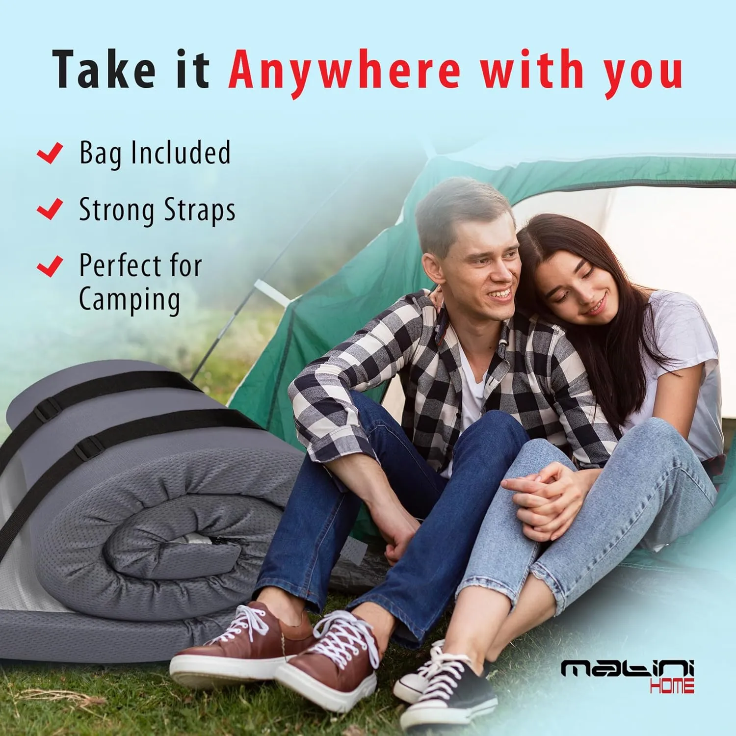 3" x 26" x 72" Memory Foam Roll-Up Camping Mattress with Water Resistant Zipper Cover, Foldable and Portable for Camping, RV Bunk, Tent, Guest Bed, Outdoor and Dorm