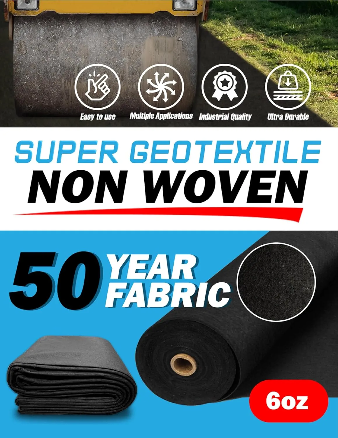 4, 6, 8 oz Non Woven Fabric for Landscaping, French Drains, Underlayment, Erosion Control, Construction Projects - 6 oz (3X50)