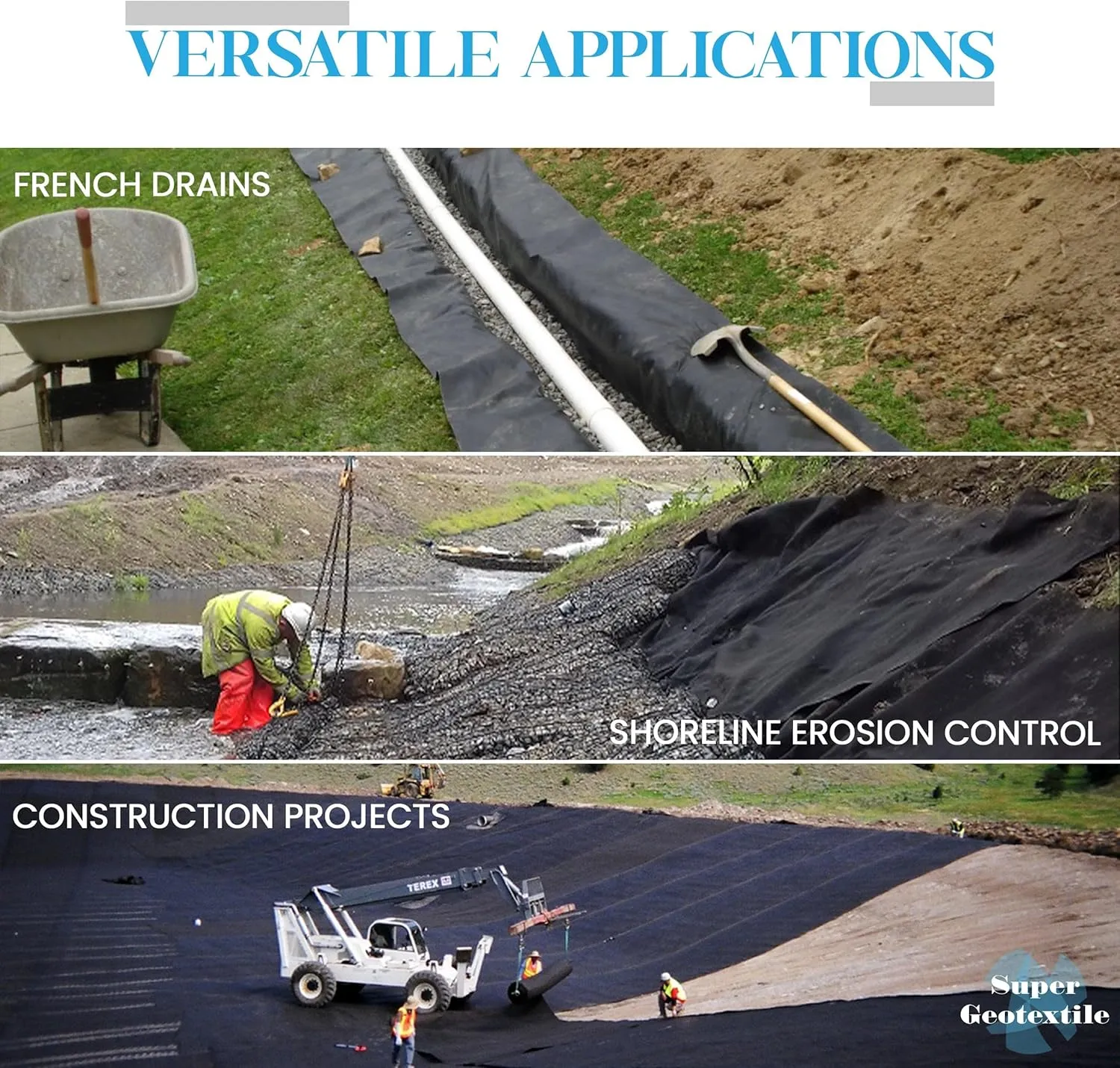 4, 6, 8 oz Non Woven Fabric for Landscaping, French Drains, Underlayment, Erosion Control, Construction Projects - 8 oz (4X50)