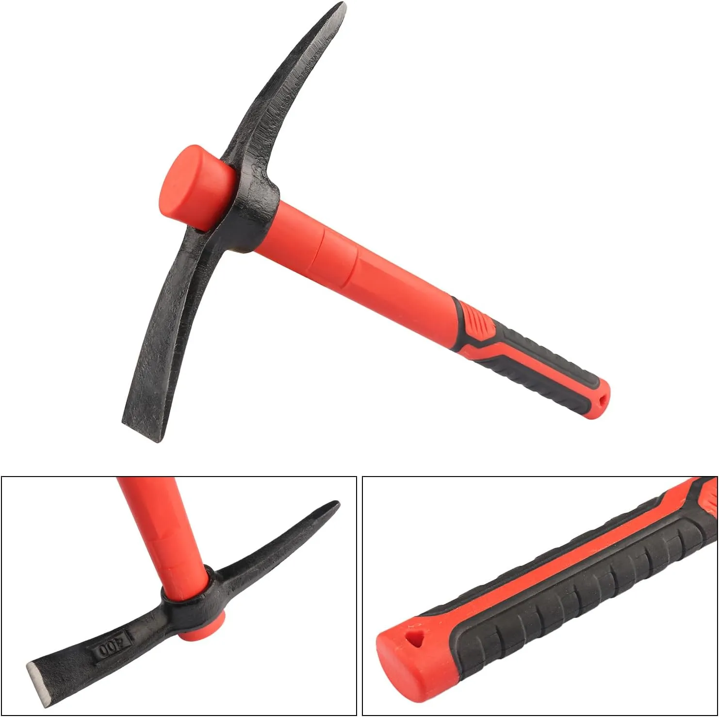 4 PCS 15 Inch Pick Mattock Hoe, Forged Weeding Garden Pick Axe with Fiberglass Handle, Pick Mattock Hoe for Loosening Soil, Gardening, Camping, by GENHAKON.