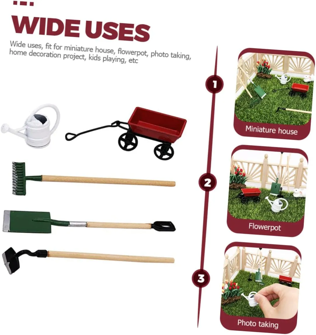 4 Sets Mini Gardening Tool Micro Garden Decor for Miniature House Accessories DIY Dollhouse Fairy Garden Creative for Imagination and Hands Fun