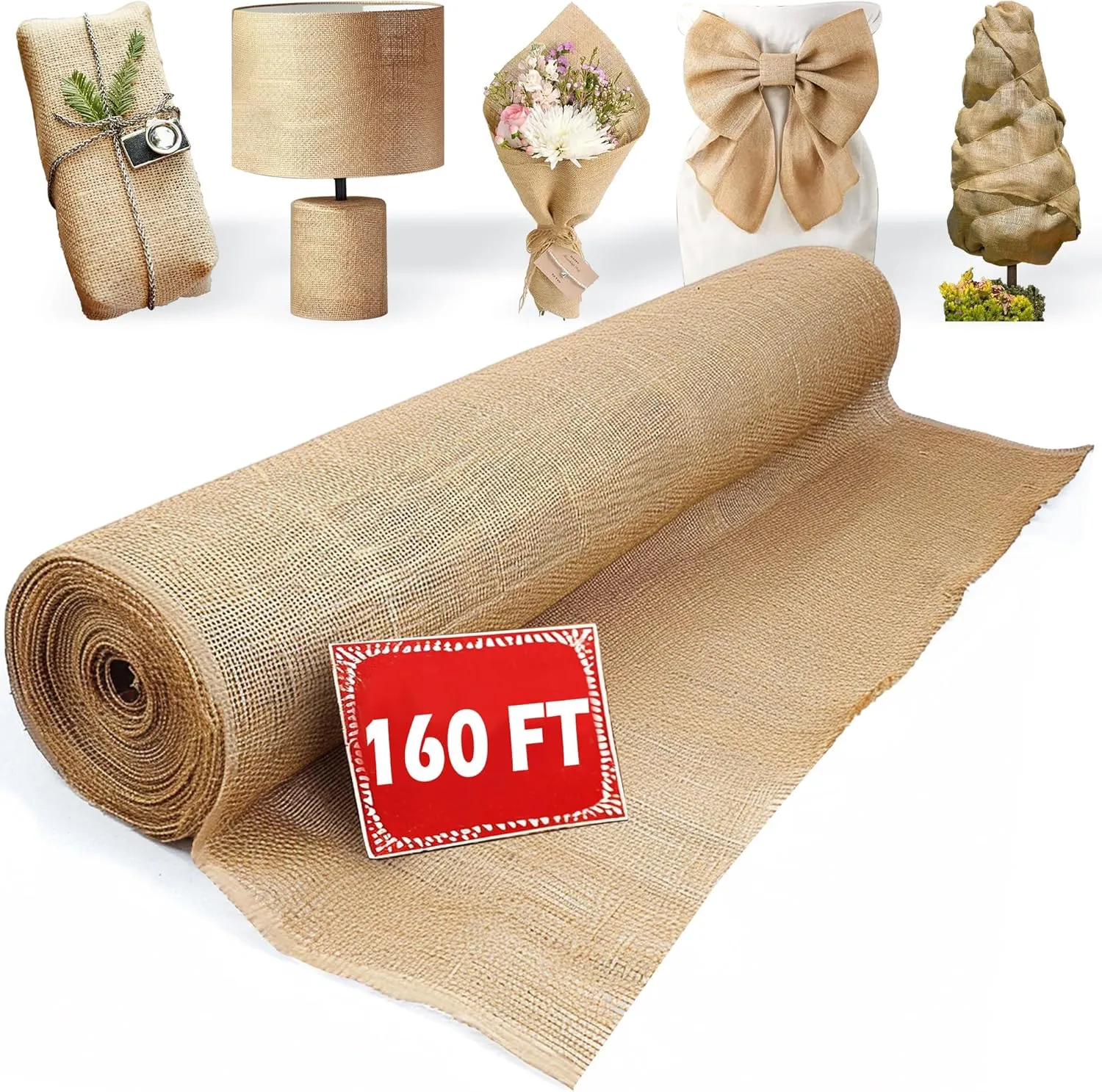 40“ x 160 Feet Burlap Roll Multipurpose Burlap Tree Wrap High Density Jute Fiber, Burlap Fabric for Gardening, Weed Barrier, Craft Projects and Party Decor