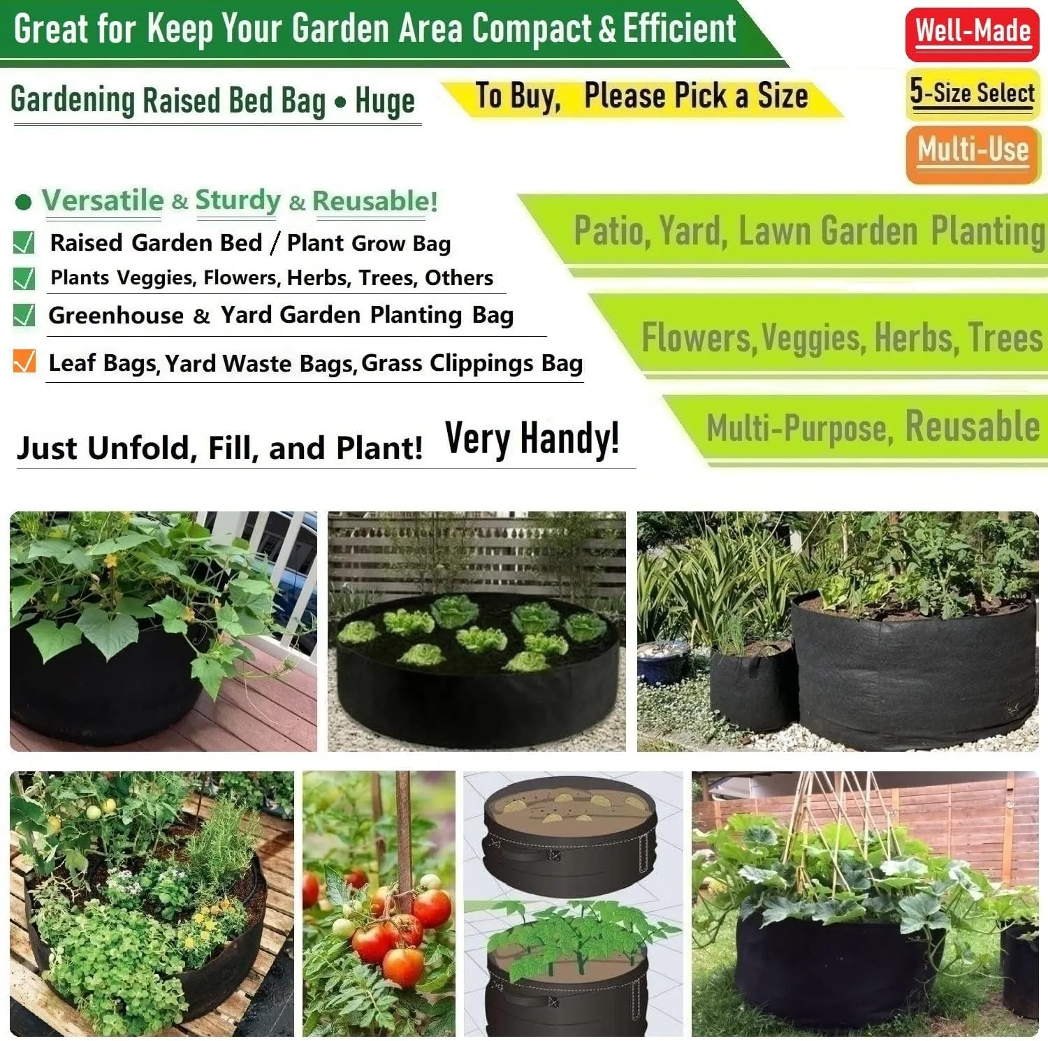 400 Gallon Large Raised Garden Bed Bag (70x24 inch) Big Garden Bag Sturdy Plant Grow Bag for Potato Planter,Herb Veggies,Tomato Planter Bag,Flower Bed,Yard Waste Bag,Lawn Debris Bag,Leaf Bag W/ Gloves