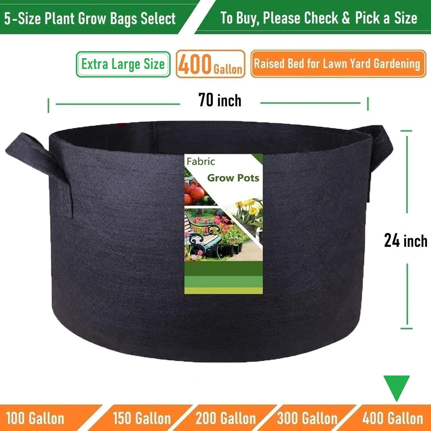 400 Gallon Large Raised Garden Bed Bag (70x24 inch) Big Garden Bag Sturdy Plant Grow Bag for Potato Planter,Herb Veggies,Tomato Planter Bag,Flower Bed,Yard Waste Bag,Lawn Debris Bag,Leaf Bag W/ Gloves