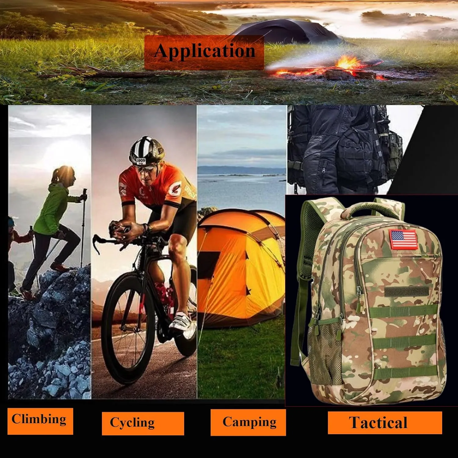 40L Camo Tactical Backpack Molle Military Backpack,3 Day Assault Pack Bag Rucksack,Army Bookbag Waterproof Gym Daypack W/USB Port For Travel Hiking Trekking Camping Hunting
