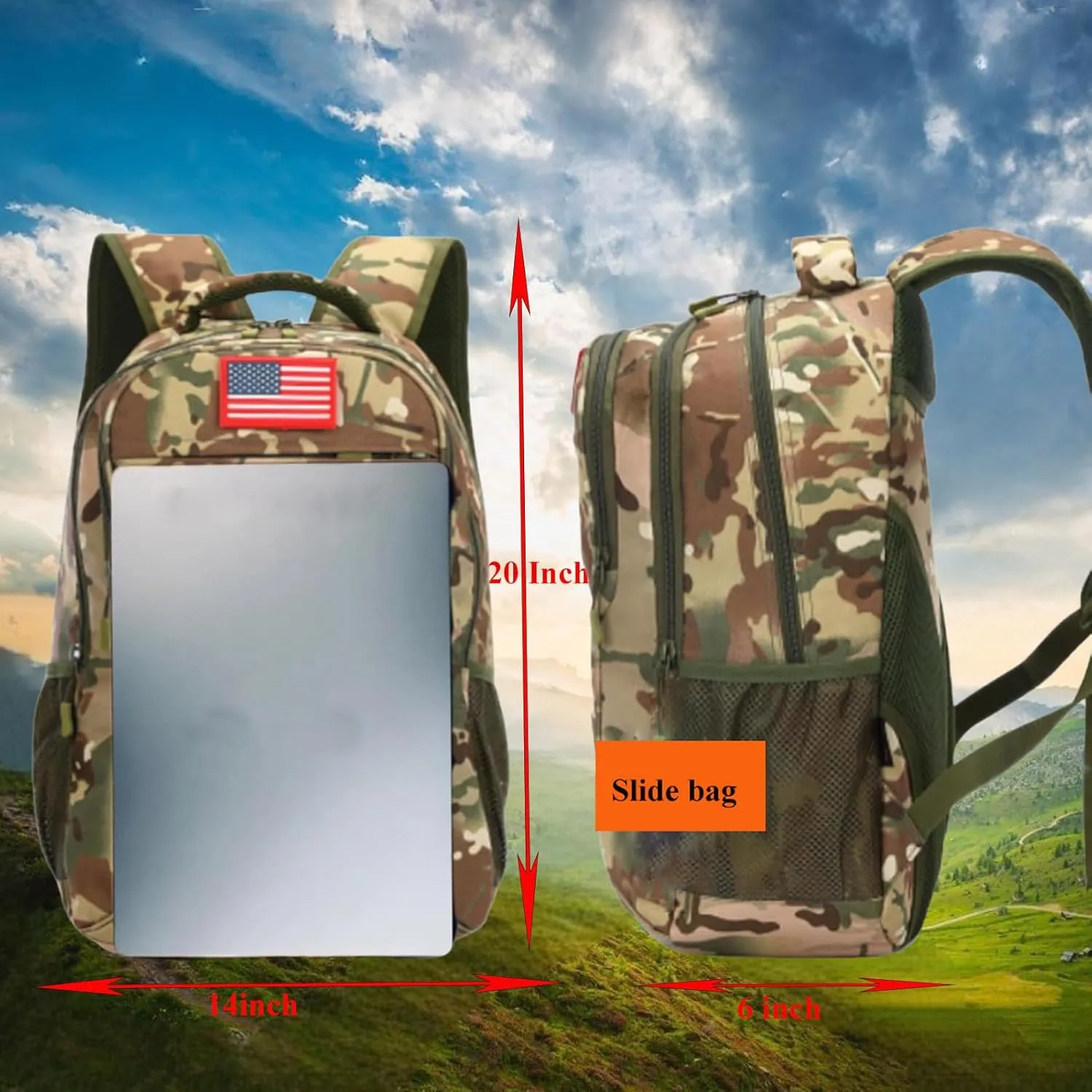 40L Camo Tactical Backpack Molle Military Backpack,3 Day Assault Pack Bag Rucksack,Army Bookbag Waterproof Gym Daypack W/USB Port For Travel Hiking Trekking Camping Hunting