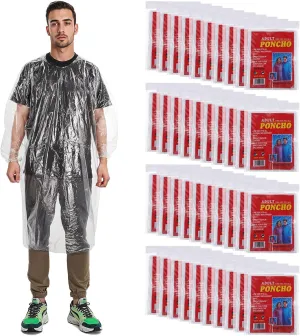 40Pcs Disposable Rain Ponchos for Adults, Ponchos Family Pack Emergency Disposable Rain Poncho, Clear Disposabl Raincoat with Hood for Traveling Camping Hiking (53In Long)