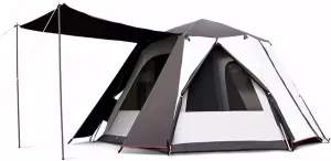 5-8 Person Outdoor Camping Tent with Rain Curtain, Waterproof Windproof Instant Family Tent, Portable Double Layer Cabin Tent