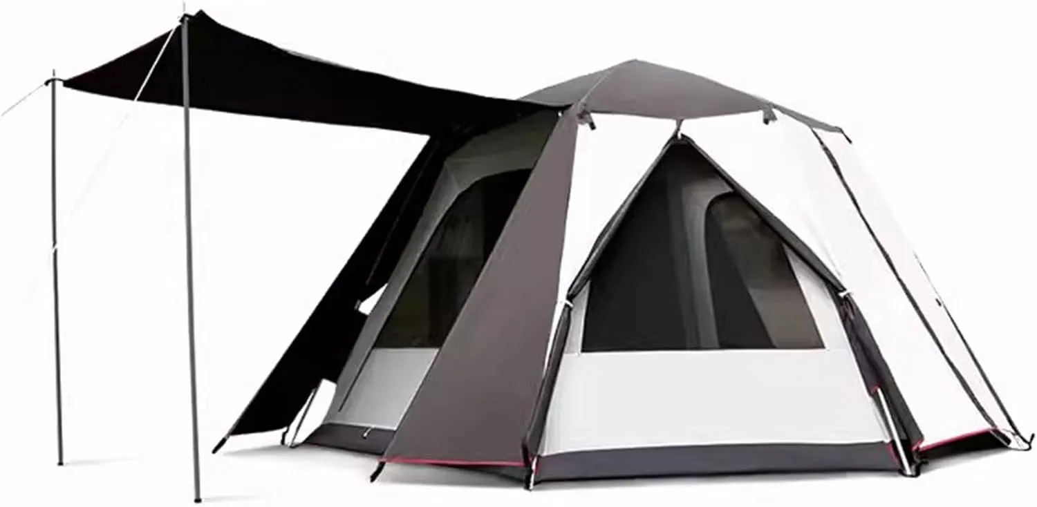 5-8 Person Outdoor Camping Tent with Rain Curtain, Waterproof Windproof Instant Family Tent, Portable Double Layer Cabin Tent