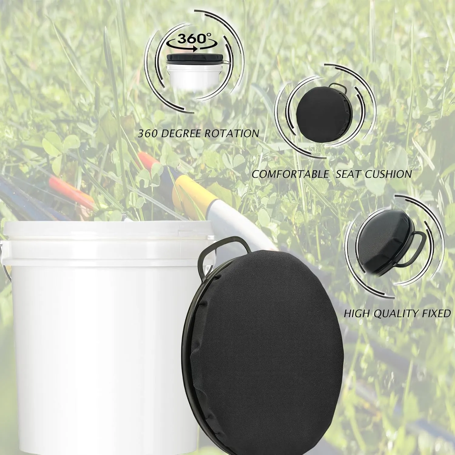 5 Gallon Bucket Seat Lid,Swivel Seat Cushion Bucket Seat Lid for Fishing, Gardening, Hunting and Camping (micai)
