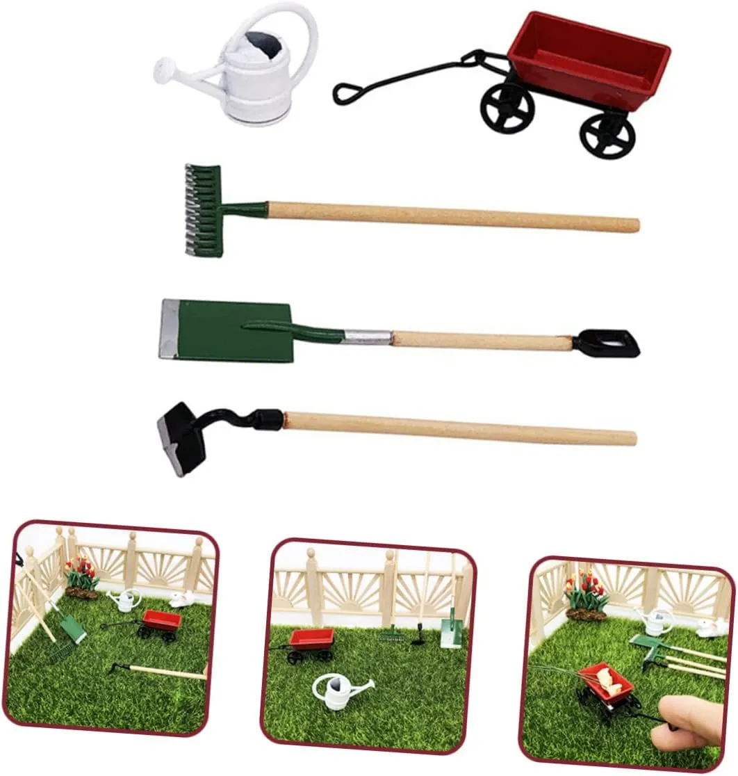 5 Sets Miniature Gardening Tool Doll House Accessories for Micro Garden Scene Decor Safe Material Creative Fairy Garden Kit for Imaginative Play