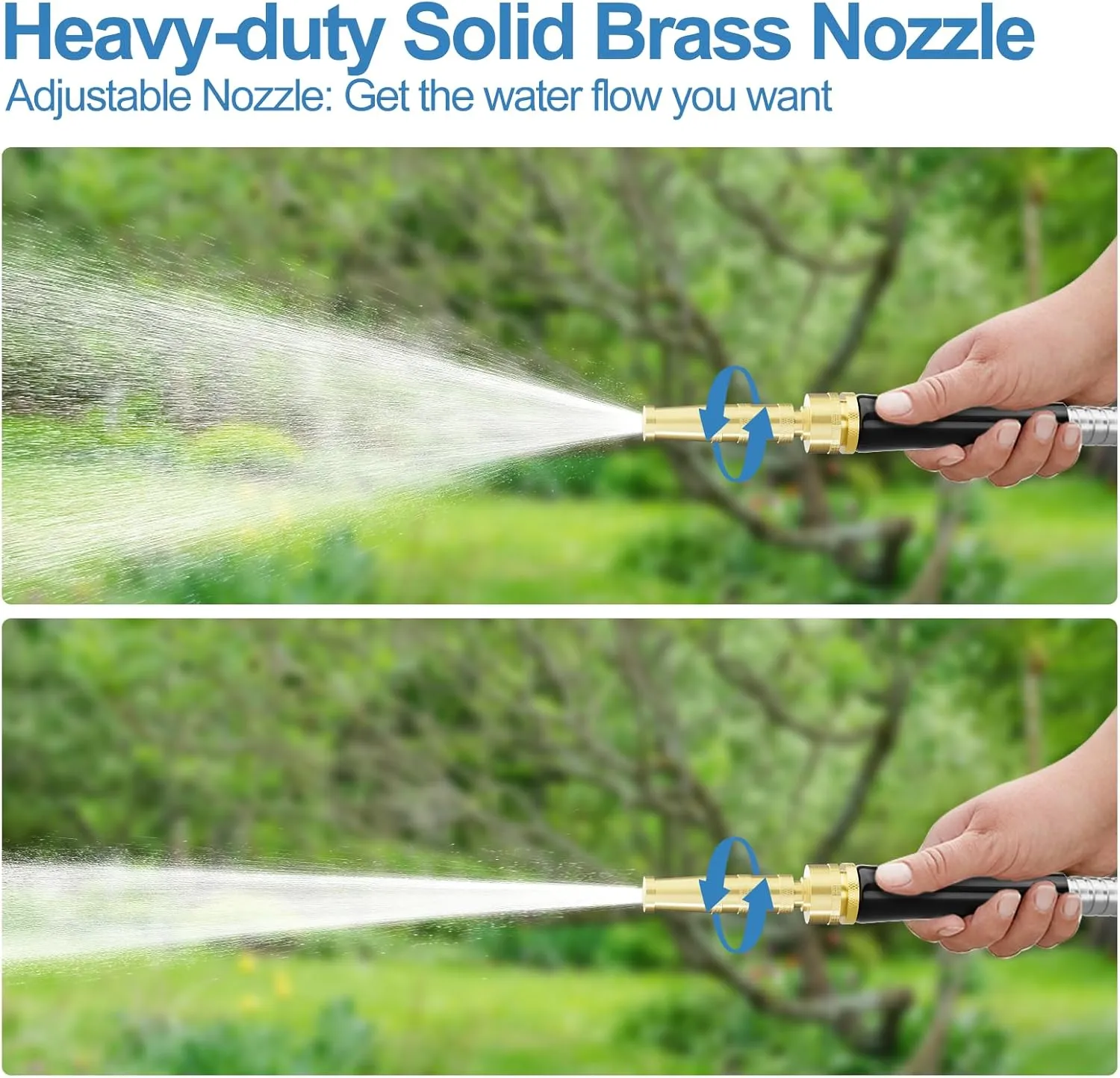 50 FT Garden Hose, 304 Stainless Steel Metal Heavy Duty Flexible Water Pipe, Kink Free, Durable, Lightweight for Yard, Outdoor with Rubber Grip