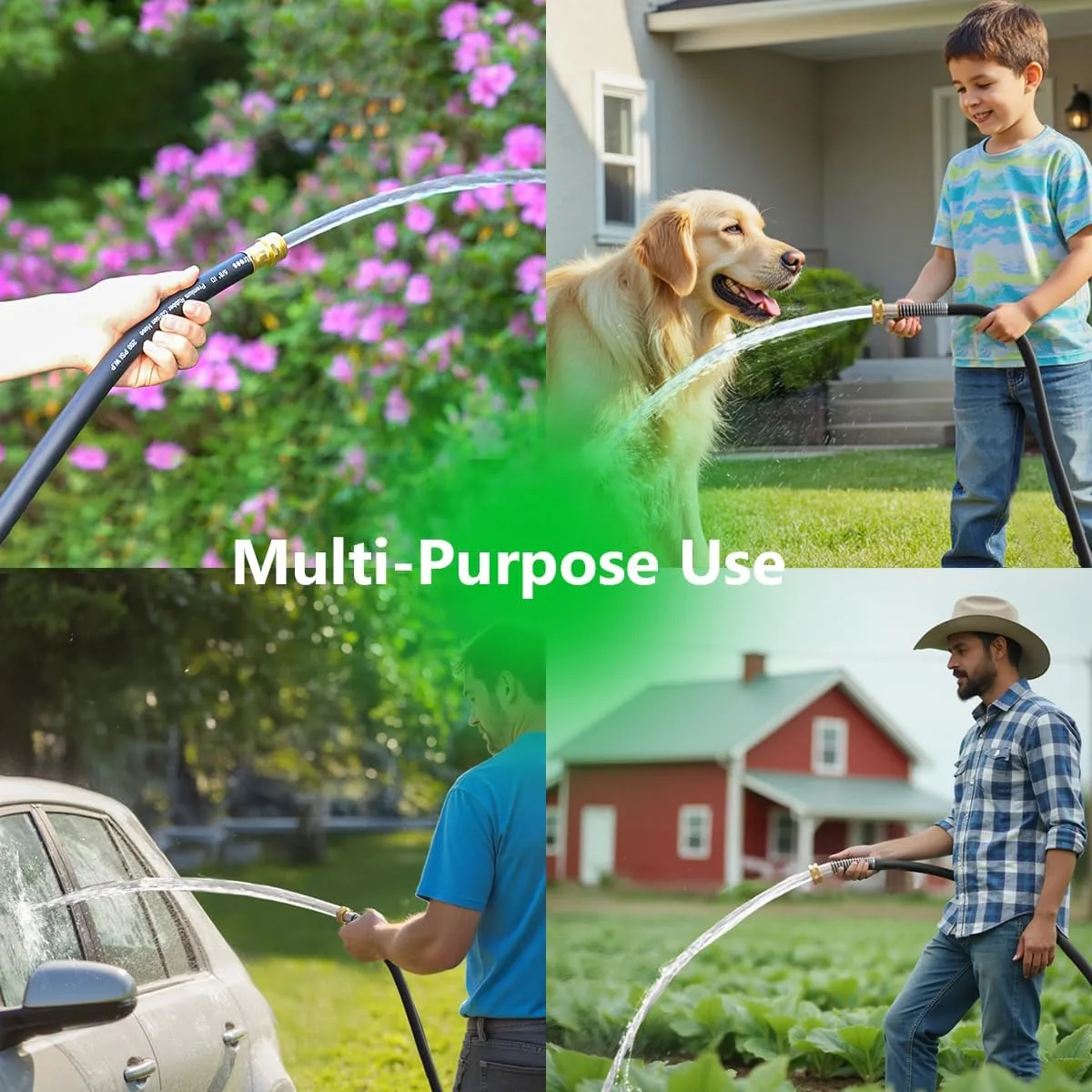 50FT 5/8 Heavy Duty Rubber Garden Hose - 200psi Working, 1000psi Burst - Hot/Cold Water - Five-Layered Braiding for Durability - Versatile for Gardening, Agriculture, Construction(Black)