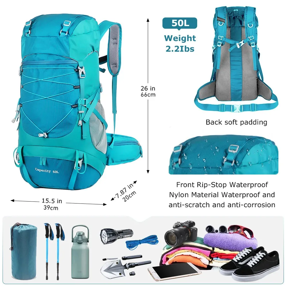 50L Hiking Backpack with Rain Cover: Versatile Outdoor Rucksack for Travel, Trekking, and Camping