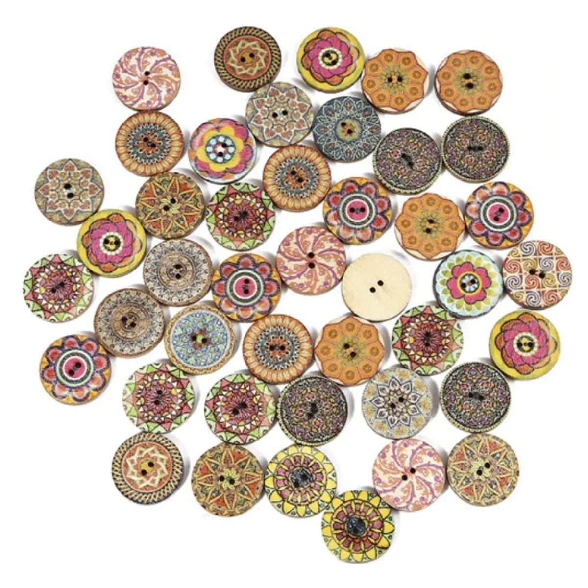 50pcs Retro Wood Buttons Handmade Clothes 15-25mm Sewing Scrapbook Clothing