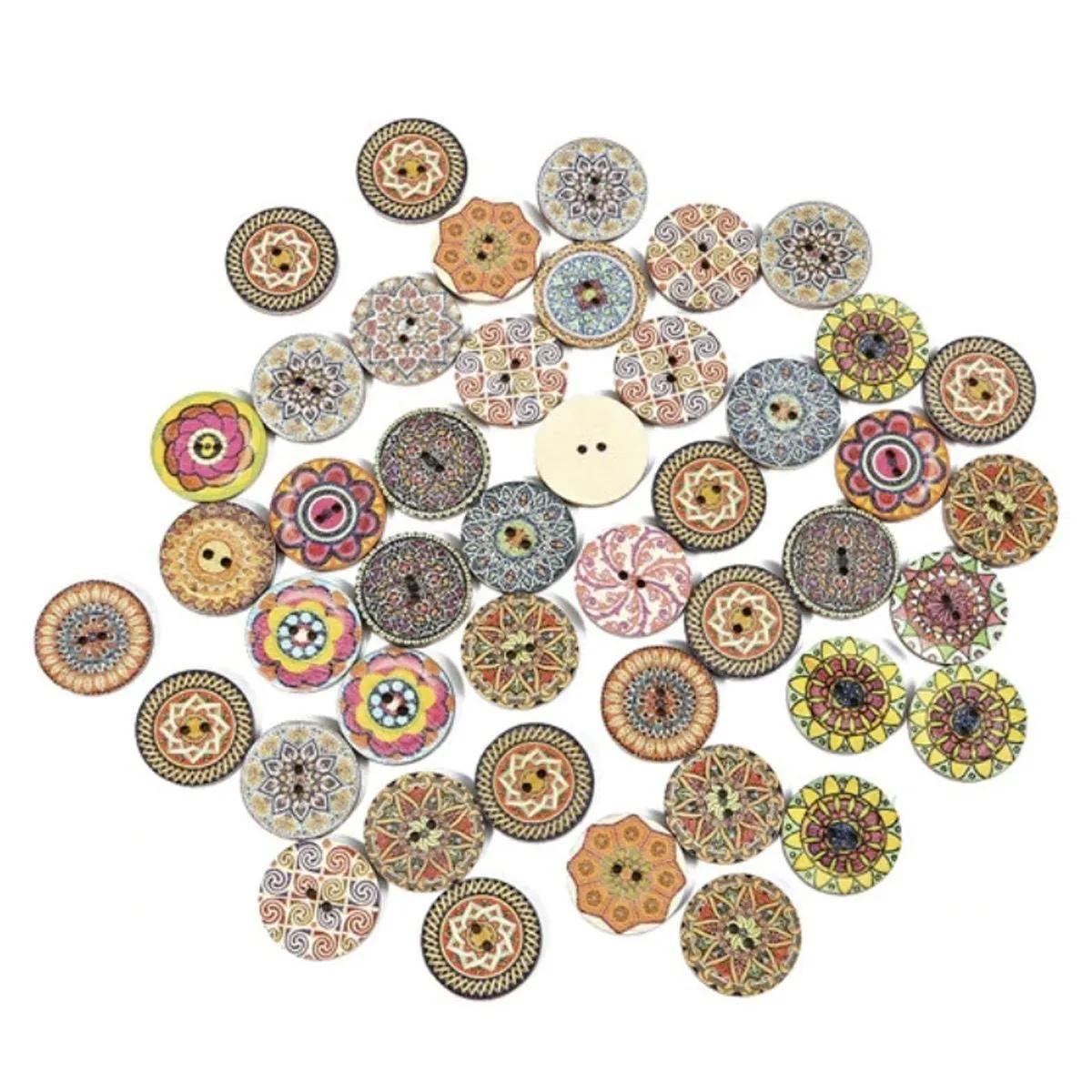 50pcs Retro Wood Buttons Handmade Clothes 15-25mm Sewing Scrapbook Clothing