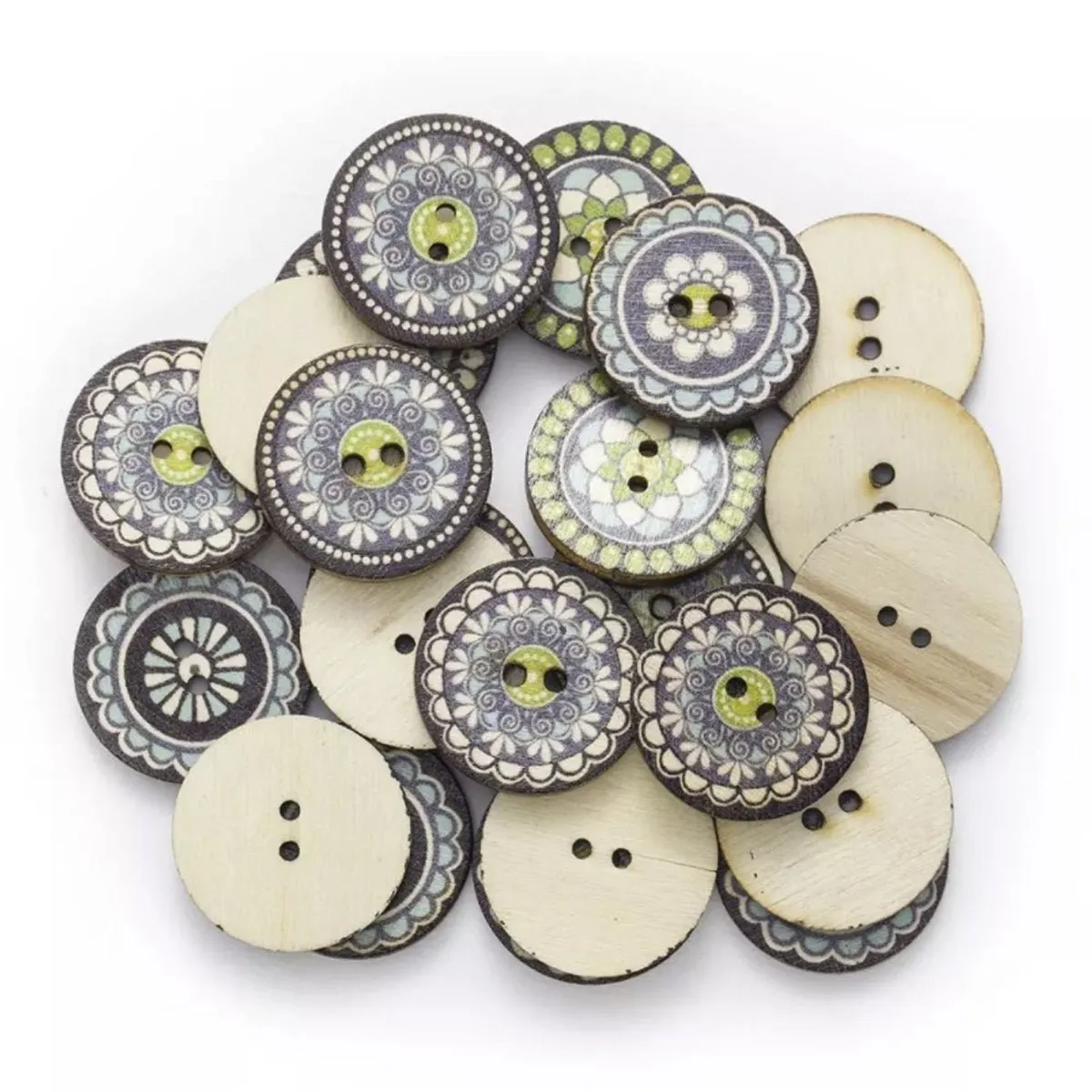 50pcs Retro Wood Buttons Handmade Clothes 15-25mm Sewing Scrapbook Clothing