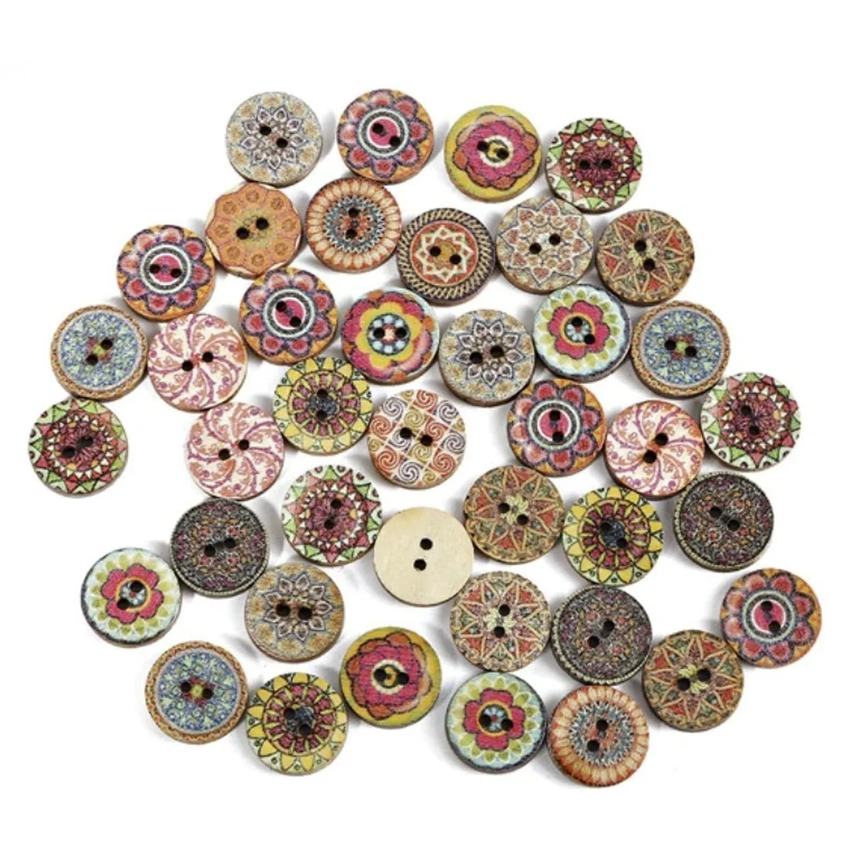 50pcs Retro Wood Buttons Handmade Clothes 15-25mm Sewing Scrapbook Clothing