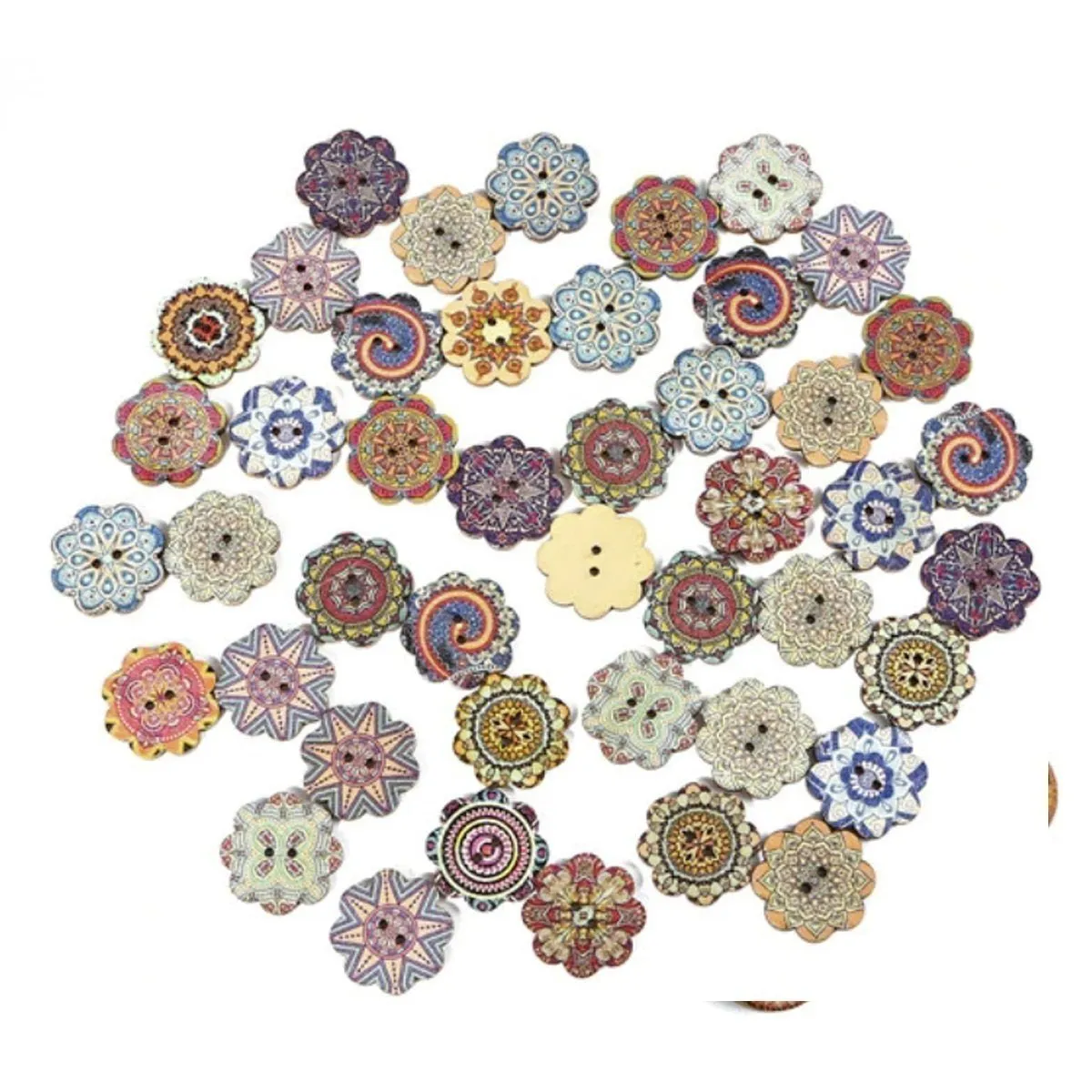 50pcs Retro Wood Buttons Handmade Clothes 15-25mm Sewing Scrapbook Clothing