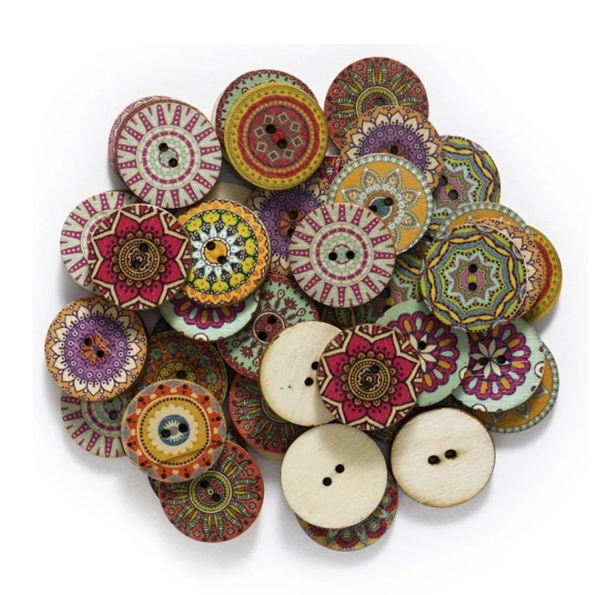 50pcs Retro Wood Buttons Handmade Clothes 15-25mm Sewing Scrapbook Clothing