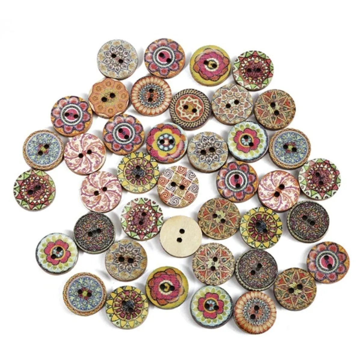 50pcs Retro Wood Buttons Handmade Clothes 15-25mm Sewing Scrapbook Clothing