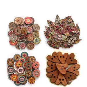 50pcs Retro Wood Buttons Handmade Clothes 15-25mm Sewing Scrapbook Clothing