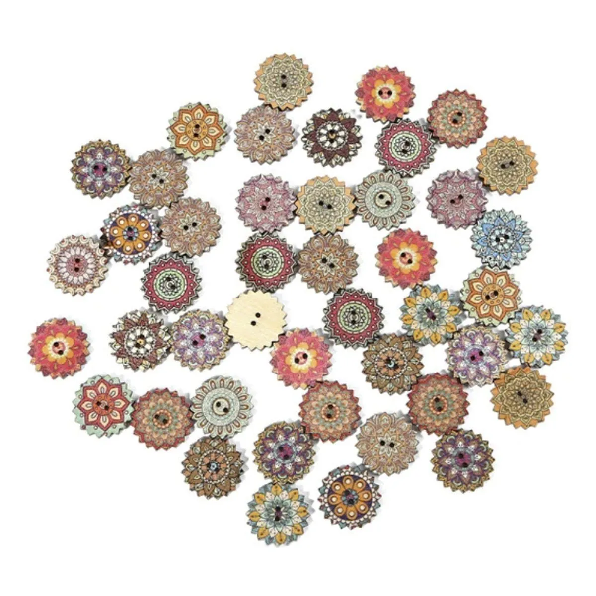 50pcs Retro Wood Buttons Handmade Clothes 15-25mm Sewing Scrapbook Clothing
