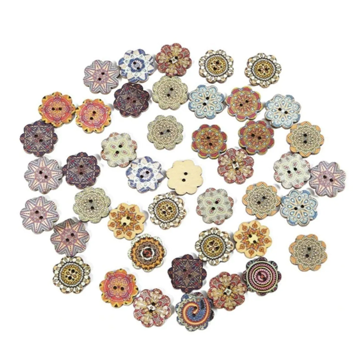 50pcs Retro Wood Buttons Handmade Clothes 15-25mm Sewing Scrapbook Clothing