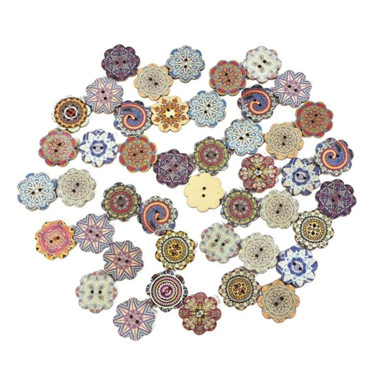 50pcs Retro Wood Buttons Handmade Clothes 15-25mm Sewing Scrapbook Clothing