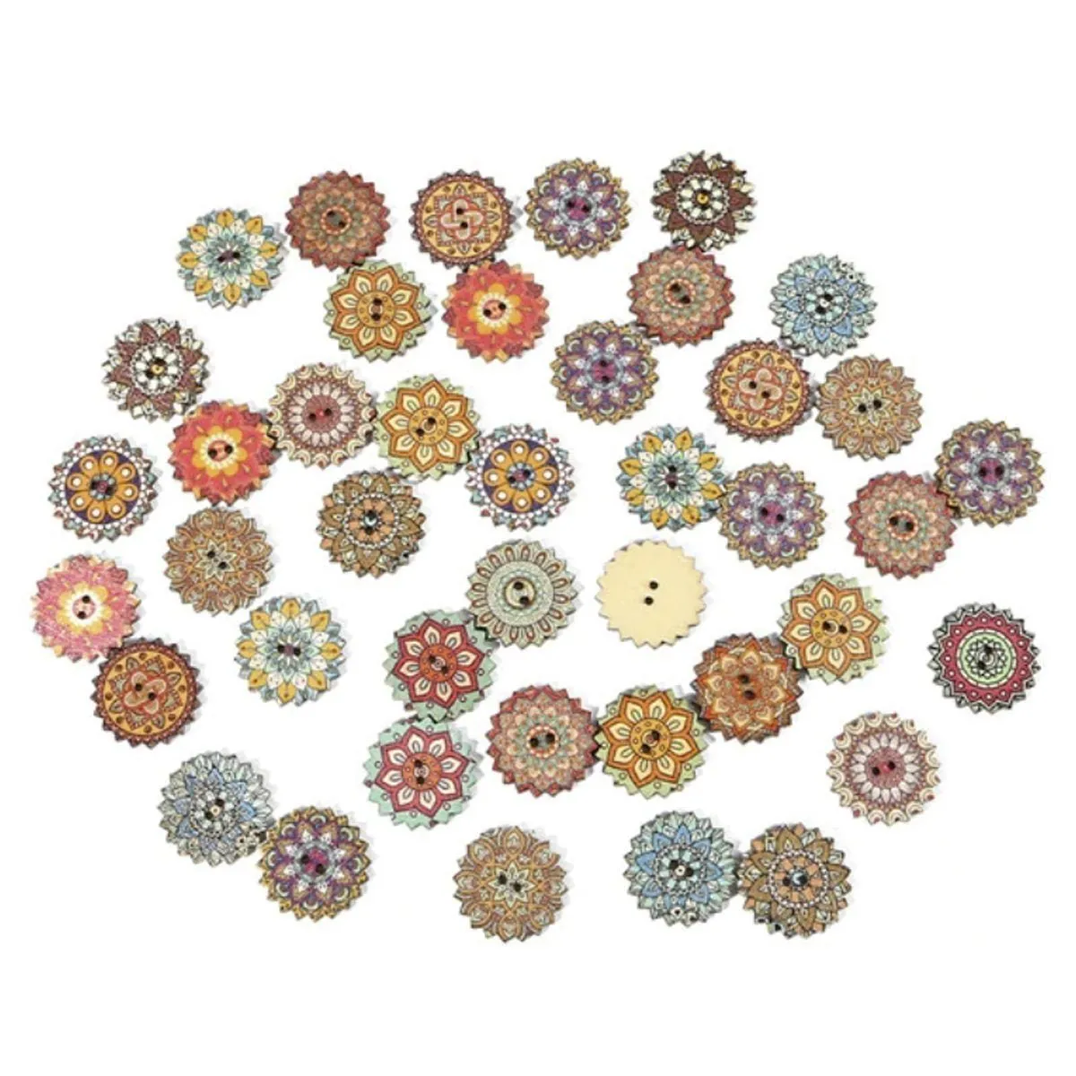 50pcs Retro Wood Buttons Handmade Clothes 15-25mm Sewing Scrapbook Clothing
