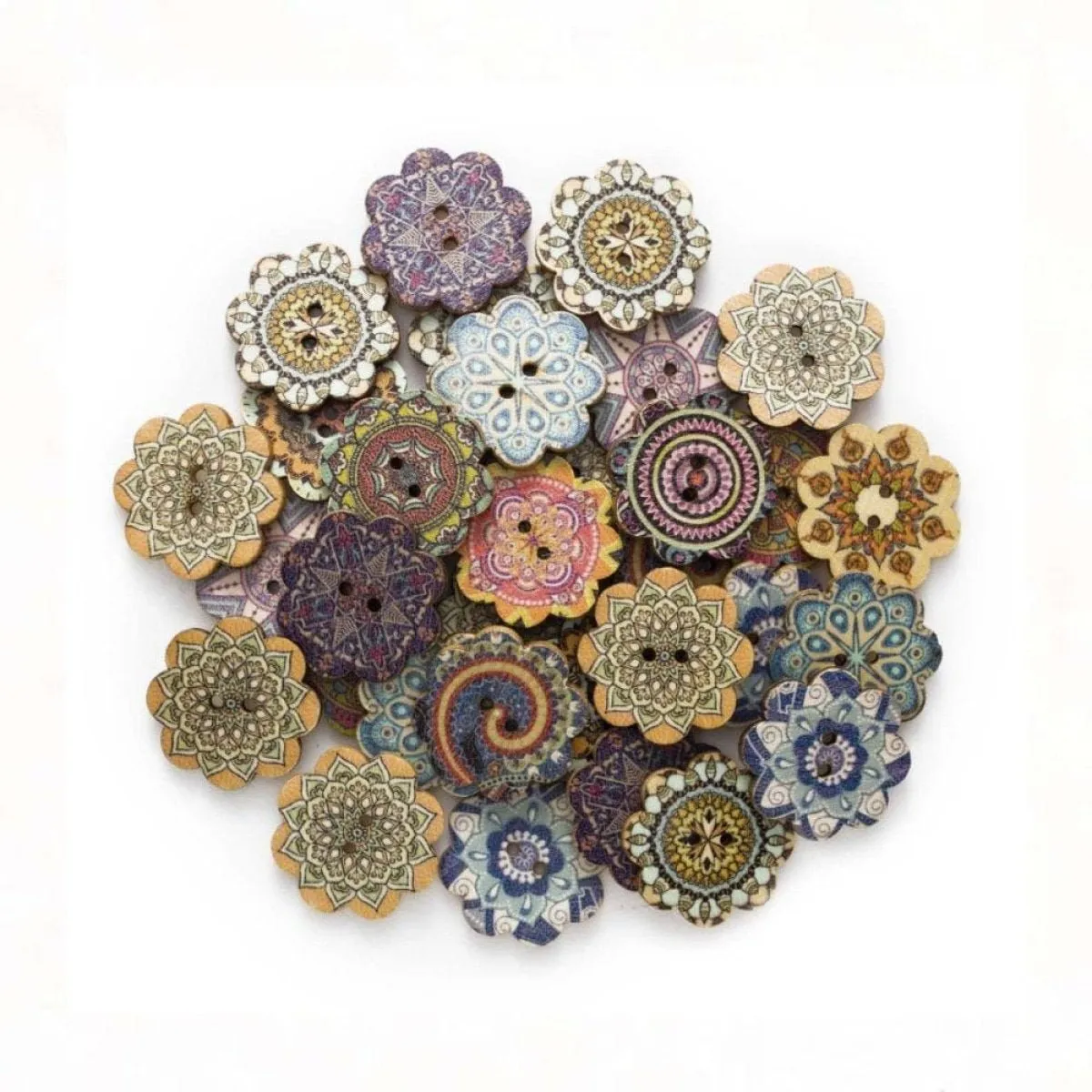 50pcs Retro Wood Buttons Handmade Clothes 15-25mm Sewing Scrapbook Clothing