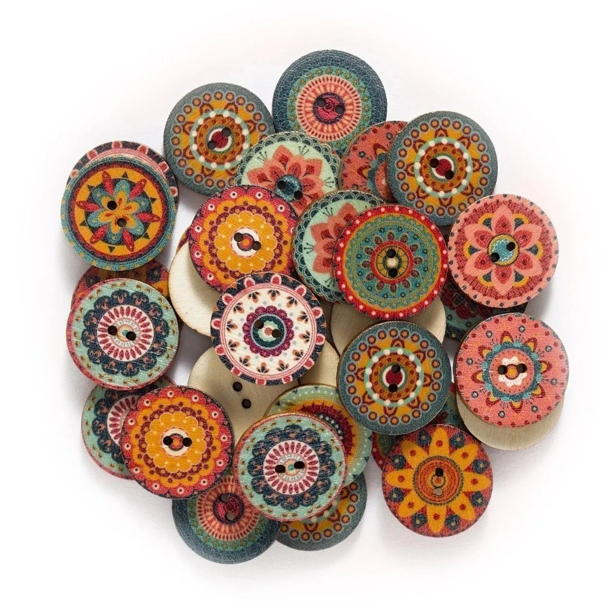 50x Retro Wooden Buttons for Scrapbooking and Handmade Clothes 15-25mm Set A